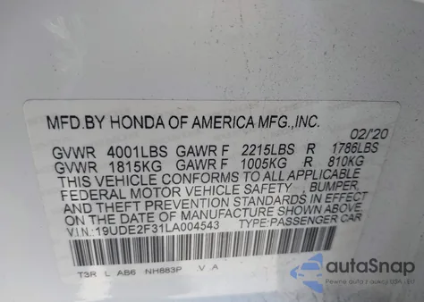2020 Acura Ilx Standard from USA, damaged, VIN 19UDE2F31LA004543